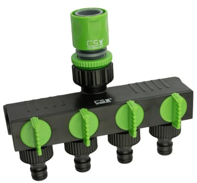 CS 4-Fach Verteiler mit Schnellschlauchstück für die Gartenbewässerung mit CS Perlschlauch/Gartenschlauch/Schwitzschlauch/Bewässerungsschlauch