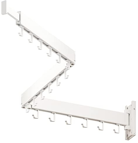 LIENAHU Wall Mounted Clothes Drying Rack, Collapsible, Folding, Retractable - Clothes Hanging Rack (Hooks, White)