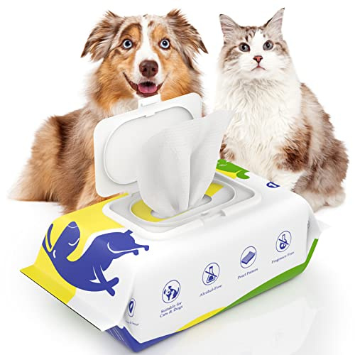 VavoPaw 100PCS Lingettes Nettoyantes pour Chien, Lingettes Désodorisantes pour Animaux, Lingettes Épaisses Non Parfumées pour Toilettage des Yeux Oreilles Pattes Poil pour Chats Chiens, Naturelles