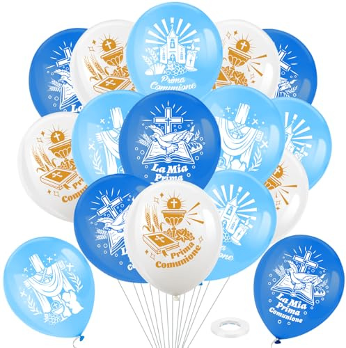 DPKOW 28pcs Blu Palloncini Prima Comunione Decorazioni per Ragazzo Bambini, Palloncini in Lattice per Ragazzo Bambini Prima Comunione Addobbi Blu