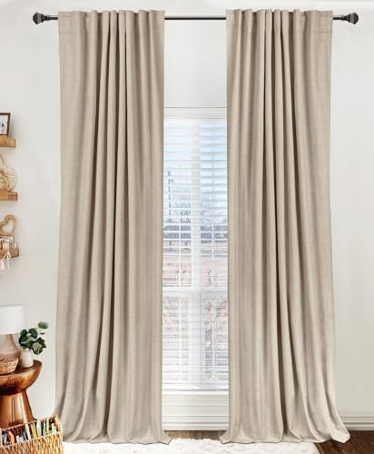 100% Blackout Shield Linen Blackout Curtains for Bedroom 108 Inches Long, Back Tab/Rod Pocket Living Room Drapes, Thermal Insulated Blackout Curtains 2 Panels Set, 50 W x 108 L, Oatmeal