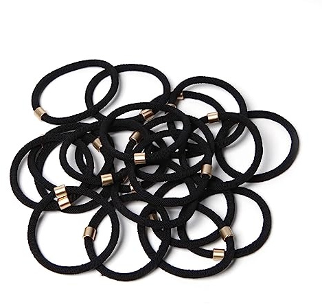 Lavema Haargummis Schwarz/Braun mit Goldperlen – 15/20 Stück Elegante Zopfgummis für Damen & Mädchen – Elastische Haarbänder Ohne Metall – Stilvoll & Haarschonend (Schwarz, 20 Stück)