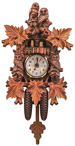 Uonlytech Kuckucksuhr Schwarzwald Uhr Wanduhr Holzuhr mit Pendel Deko Hausuhr Skulptur für Zuhause Wohnzimmer Schlafzimmer Esszimmer Wanddeko ohne Batterie