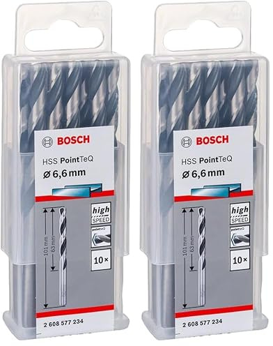 Bosch Professional 10 Stück HSS Spiralbohrer PointTeQ (für Metall, 1,6 x 20 x 43 mm, Zubehör Bohrschrauber) (Packung mit 2)