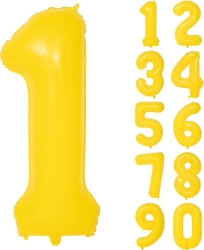 Folienballons * Macaron-Farben * als Zahlen Deko für Geburtstag und Party | XXL-Größe: 100cm | Zahl Luftballons Ballons Folienballon Ballondeko Kindergeburtstag, Edition: Zitronen-Gelb Zahl 1