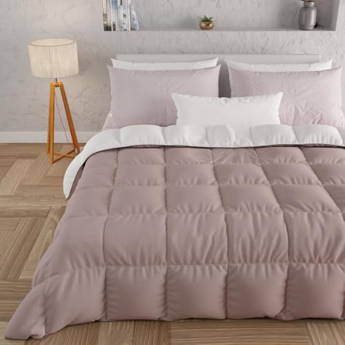 PETTI Artigiani Italiani - Trapunta Matrimoniale Maxi Invernale, Piumone Matrimoniale Maxi, Tinta Unita Double Face Rosa Antico Bianco 100% Made in Italy
