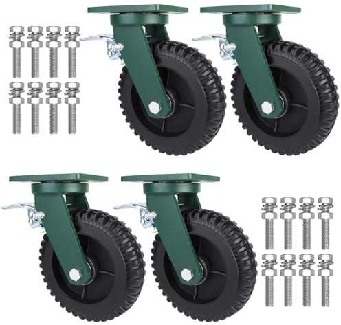 whalebee Industrierollen Tragkraft 2000 Kg Lenkrolle Mit Bremse Bockrolle Ø 150mm 200mm Vollgummi Rollen 4er Set Transportrollen Mit Druckkugellager, Plattenrollen Mit Befestigungsschrauben