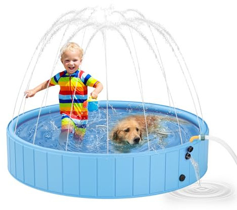 YSJILIDE Dog Pools for Large Dogs, 2-in-1 Sprinkler Pool for Kids Non-Slip Dog Swimming Pool for Outdoor Backyard Kids Dogs Ducks and Pet Baths 48 x 12
