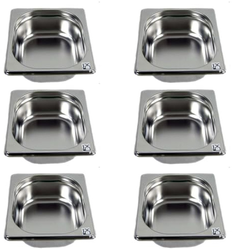 AcMax 6 Stück GN 1/6 Gastronormbehälter GN-Behälter Edelstahl 1,0 Liter Tiefe 65mm Gastronorm