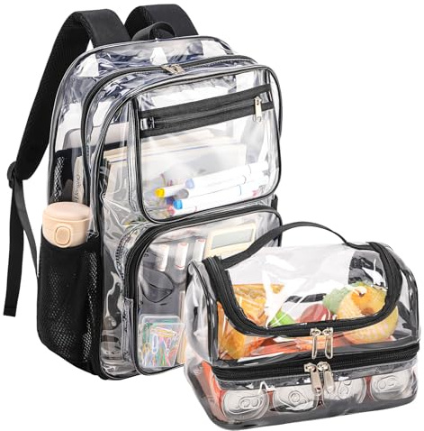 BORMELUN Organized with Our Clear Backpack and Lunch Bag Sets for Kids(clear backpack and double lunch bag set,black)