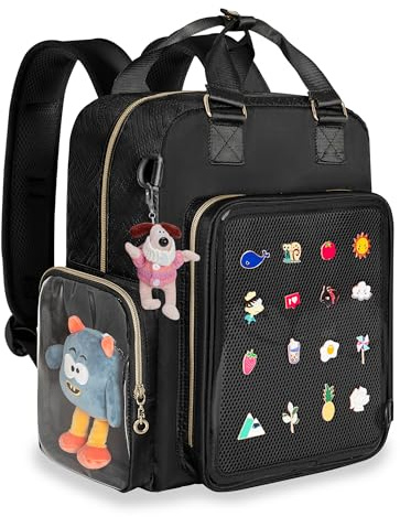 Prokva Ita Bag avec Fenêtres pour Pins et Figurines pour Fans d'anime, Noir | Insert Amovible, pour Ordinateur Portable 14, Poche Latérale Transparente, pour Collectionneurs de Pins, Comic-Con