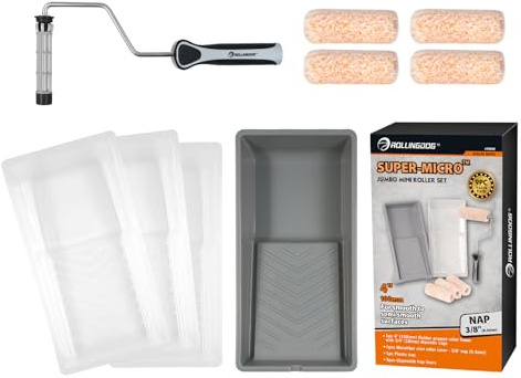 ROLLINGDOG 4 Inch Microfibre Roller Set – 9 Piece with Tray and Liners | Threaded handle fits extension poles, reusable roller covers, for walls and detailed work