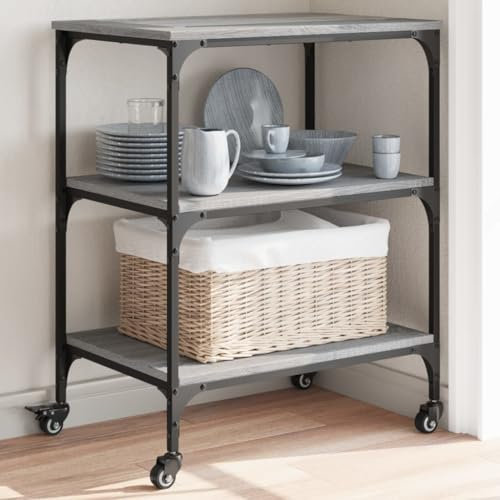 AUVYI Sonoma Chariot de service à 3 niveaux, étagère de cuisine sur roulettes, étagère de cuisine, étagère à micro-ondes, pour mini four, grille-pain, 60 x 41 x 76 cm
