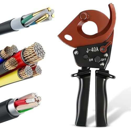J40A Ratchet Cable Cutter - Industrial Grade Heavy Duty,Wire Cutter Up to 300mm² Armoured Cable Cutter Heavy Duty Cable Cutters for Electricians | Up to 300mm², Industrial ratchet cutter for armoured Cu/Al cables, Clean one-pull cuts, for electricians & construction