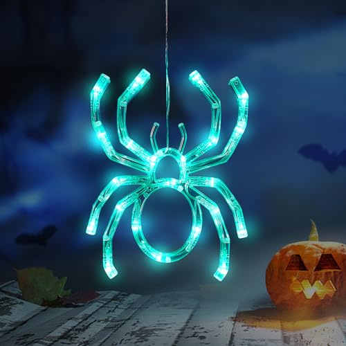 Halloween Deko Fenster Lichter, Halloween Lichterkette mit Saugnäpfe & Haken, Halloween LED Fensterlichter Batteriebetriebene für Halloween Deko Innen, Halloween Fensterdeko, Party Deko (Spinne)