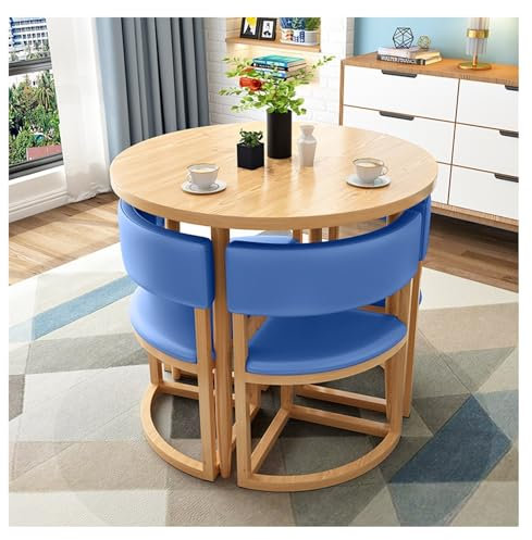 Moderner 80 cm blauer Esstisch und Stuhl-Set für kleine Räume, runder Büro-Empfangstisch für Frühstück, Mittagessen, Abendessen, platzsparende Essecke für Wohnung, Arbeitszimmer, Balkon, Küche,