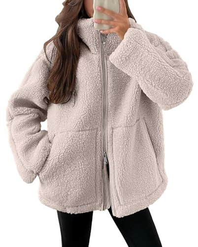 Teddyjacke Damen Winter Teddyfleece Jacke Doppelschieber Reißverschluss Winterjacke Thermal Teddy Wintermantel Einfarbig Revers Fleecejacke Flauschig Plüschjacke Freizeit Outdoor Fleecemantel