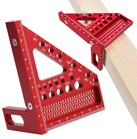 3D-gehrungswinkel Multifunktions-zeichenwinkel Mit Lineal, Winkelmesser Anschlagwinkel Anreißwerkzeug Woodpeckers Tools Presch Winkel für Holzbearbeitung Tischler Werkzeug, Rote