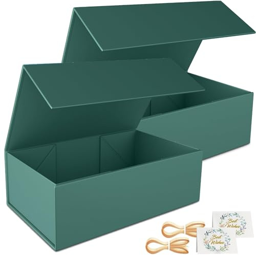2 Pack Geschenkbox, 30x15x10cm Geschenkboxen für Presents with Lids Magnetic Closure Rectangle Collapsible for Groomsman Proposal Box, Wedding, Christmas, Halloween, Birthday Gift Packging (Grün)