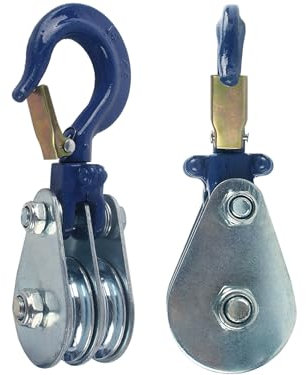 2PCS Double Pulley Snatch Block with Hook, 1 Ton Heavy-Duty Lifting Block for Wire Rope, 360° Swivel Pulley for Winch, Crane, Truck, and Hoisting Equipment
