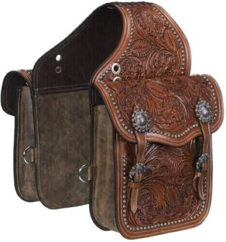 EQUIGEAR Western-Leder-Satteltasche für Pferde | Reitvergnügen Wanderritt geeignet für Reiten und Fassrennen | Satteltasche mit verstellbarem Riemen GRÖSSE: 10X10X3 AS-07