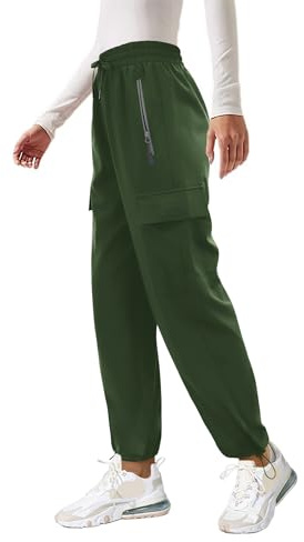 Friptspyg Outdoor Cargo Señoras Ligero Trekking Senderismo de Secado Rápido Impermeable Cinturón Ajustable Deportivo Jogging Pantalones con Bolsillos,Verde Militar L