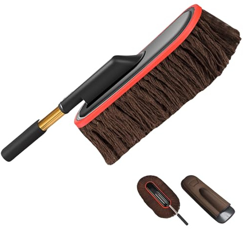 Nicetopu - Plumero de coche con mango telescópico extensible, cepillo de lavado con mango largo, plumero para coches, exterior sin arañazos, para limpiar camiones (marrón)