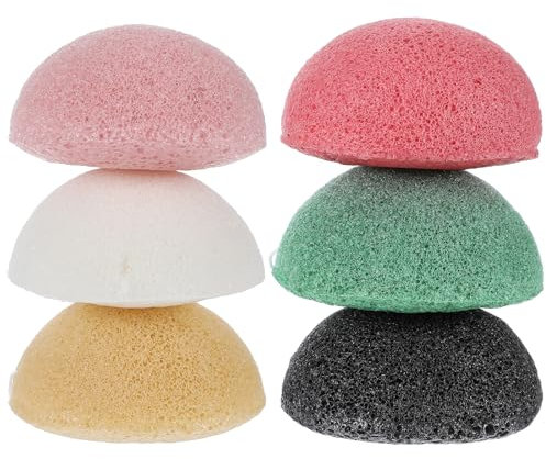 Wanmu 6 Pack Natural Facial Sponges Set, Deep Gentle Face Cleansing and Exfoliation Organic Sponge, Washing Puff for Kids Babys Men Women Shower, Bath, SPA Scrubber (5 Color)