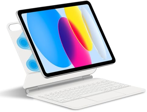 Funda con Teclado para iPad Air de 11 pulgadas (M3 2025 / M2 2024) y Pro de 11 pulgadas (1ª/2ª/3ª/4ª generación), Contiene Ñ, Soporte Magnético Flotante, Teclado Retroiluminado a Color,blanca