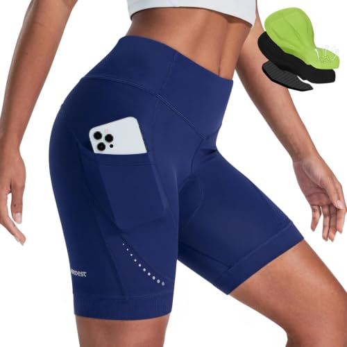 Nepest Cycling Shorts Women Padded 4D Gel Biking with Pockets, UPF50+ | Padded Bike Shorts, Breathable, Lightweight, Quick Dry, Moisture Wicking, Reflective, Mountain Bicycle Short, Riding, Biker