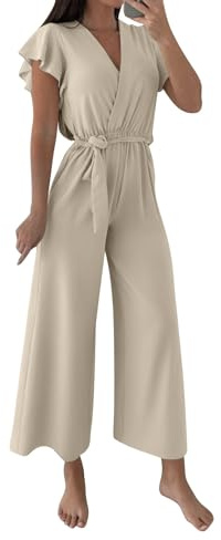 Ybing Jumpsuits FüR Damen Elegante Sport Lang Hose Sommer Elastische Taille Leinenhose Einteiler Haremshose Lässiger Leicht Motorradhose Casual Lose Sporthose Wanderhose Yogahose Für Frauen