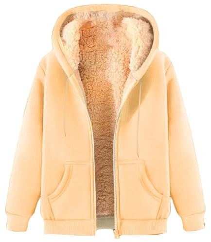 RLEHJN Fleecejacke Damen mit Kapuze Winterjacke Warm Teddyfleece ReißVerschluss Jacke Wollmantel Einfarbige Bekleidung Teenager Mädchen Übergangsjacke Drucken Funktionsjacke Große Größen
