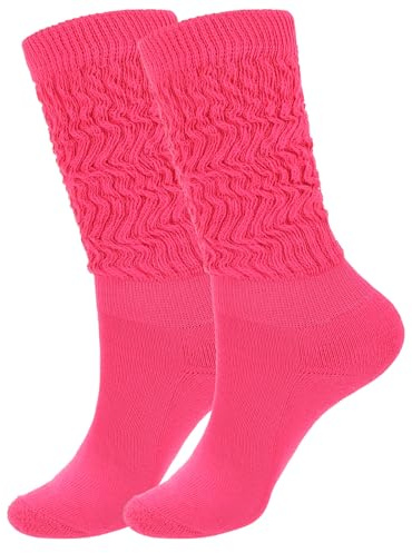 CIATBYYJ 1 Paar Neon Slouch Socken,Extra Lange Lose Socken,Knit Kniestrümpfe Damen,80er 90er Thermosocken,80er Jahre Outfit Party Zubehör Retro Punk Streetwear(Rosa,Rosa)