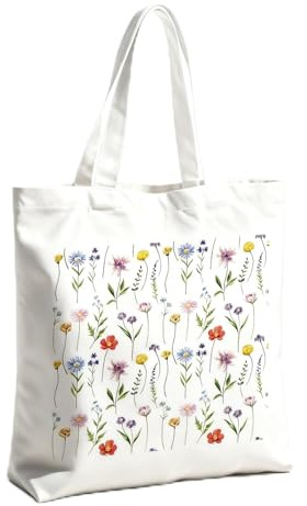MOAZIFI Blumen Jutebeutel Damen 40x35cm – Stylische Stofftasche Mit Bunten Blumen, Ideal Als Einkaufsbeutel, Robuste Baumwolltasche Für Alltag, Daily Commuting Shopping