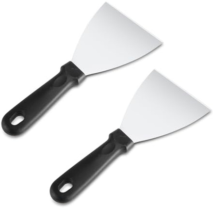 2Pcs Griddle Scraper Set, 9.2 Inch Stainless Steel Triangular Spatula with Non-Slip Handle, Grill Scraper & Pizza Dough Cutter for BBQ, Steak, Pancake, Cleaning Grill Pan, Dishwasher Safe
