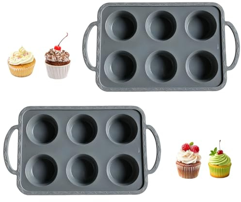 Yeqqzq Silicone Muffin Pan for Baking, Non Stick Silicone Cupcake Pan with Handles 6 Cup, BPA Free Silicon Muffin Tin Tray Extra Large for Baking, Egg Bites and More