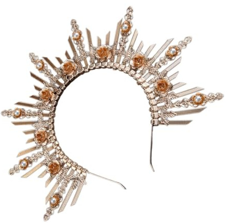 TOPBATHY Lolita Krone Haarreif Gold Goddess Crown Haarschmuck für Mädchen Leichtes Stirnband für Party Cosplay Hochzeit Karneval Halloween Festliche Anlässe Modisches Diadem