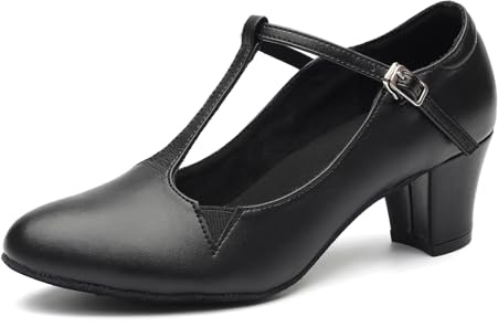 GYUBL Latin Dansskor Kvinnor Stängt Toe Sås Tango Ballroom Dansskor T-rem och Häl 5 cm