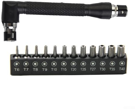 Poignée de tournevis à angle droit avec 12 embouts Torx magnétiques en forme de L pour outils hexagonaux 1/4 T6t40 pour outils en alliage d'acier Secu