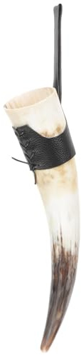 SHINEOFI Chope à Boire Viking en Corne Naturelle 32-48 CM Étui en Cuir Décoratif Tasse Artisanale pour Vin et Bière Accessoire Authentique pour Table et Décoration Maison Cuisine