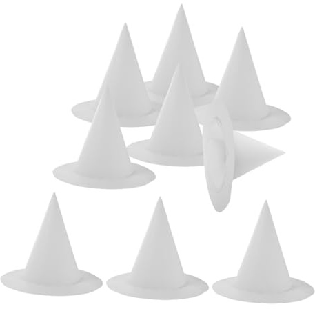 SOPOTUTU 8 Stück Weiße Selbstgemacht Papier Hexenhüte für Bemalbare Halloween Partyhüte aus Strapazierfähigem Bastelpapier Kreatives Bastelset für Kindergeburtstag und Halloween