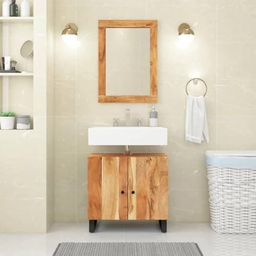 Mokuyary Armadietto per lavabo in legno massello, legno di acacia e legno, mobili da bagno moderni e autoportanti N/A
