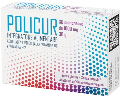 POLICUR Acido Alfa Lipoico 600mg | Integratore Sistema Nervoso e Supporto Neurale | Alto Dosaggio con Vitamine B6 e B12 | Azione Antiossidante e Metabolismo Zuccheri | 30 Compresse, Made in Italy