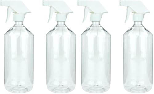 mikken 2 Sprühflaschen 1000 ml Kunststoff PET für Reinigungsmittel, Pflanzen, Haare, etc (Packung mit 2)