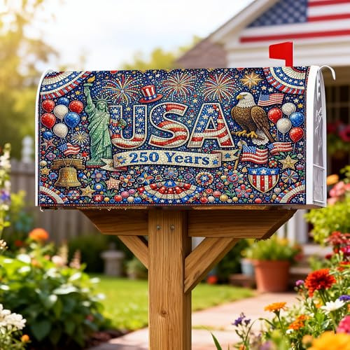 Statua di coperture magnetiche per cassette postali, motivo aquila calva patriottica festiva fuochi d'artificio Giorno dell'Indipendenza per la decorazione della porta d'ingresso, 53 x 64 cm