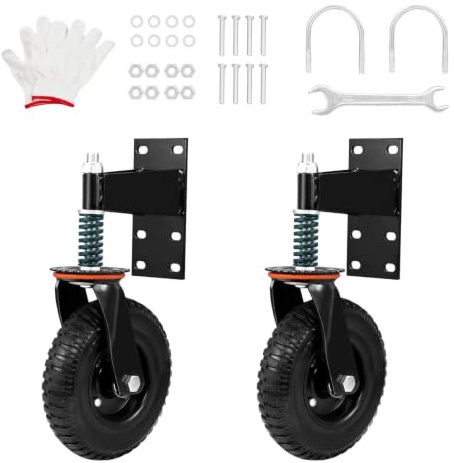 2PCS Schwerlast Torrolle 8 Zoll 600 Lbs, Federbelastet Mit Doppelkugellager, 360° Schwenkbare Torrad Mit Gummireifen, Stoßdämpfend Für Holztore, Metalltore & Zäune, Schnellmontage Ohne Werkzeug