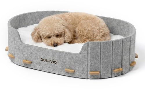 Peluvio Cospo Hundsäng 60 x 40 cm med Mjuk Kudde och Filtväggar, Vikbar Hundbädd med Stabil Träbas, Mysig och Tvättbar Hundkorg för Små och Medelstora Hundar, Lätt och Portabel Sovplats (L, Grå)