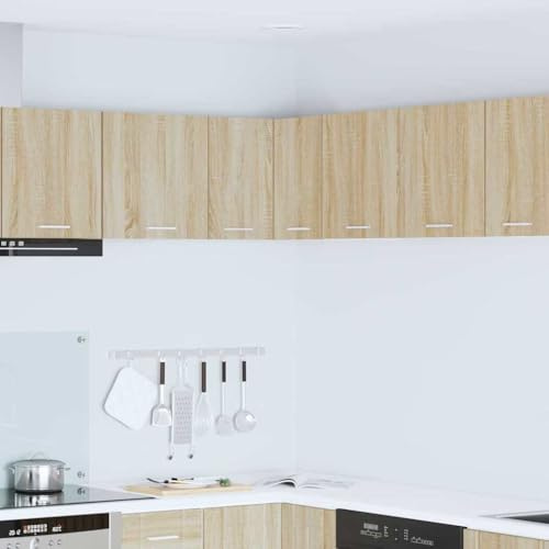 Shivorasphere Armoire suspendue en chêne Sonoma et blanc 57 x 57 x 40 cm avec espace de rangement et étagère pour cuisine, armoire d'angle suspendue avec deux étagères, peu encombrante et polyvalente