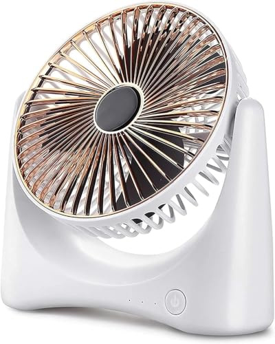 Mini Ventilatore USB Ricaricabile da Tavolo 4,5W | Batteria 1200mAh | 3 Velocità | Rotazione 360° e Inclinazione 90° | Ventola Silenziosa Portatile per Ufficio Casa Campeggio Bianco Oro Rosa