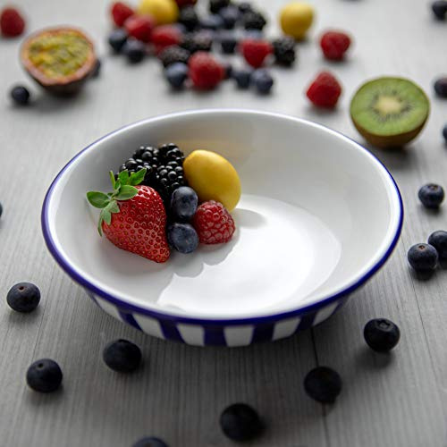 City to Cottage Handmade Dark Navy Blue Stripe Glazed 7.3inch/18.5cm, 14oz/400ml Salad, Pasta, Fruit, Cereal, Soup Bowl | Unique Ceramic Dinnerware, Housewarming Gift